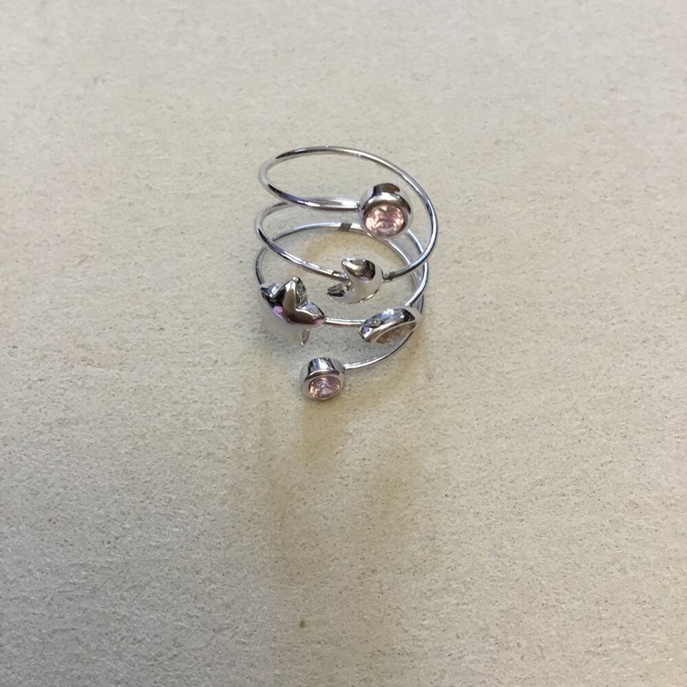 Silver Star, Moon &  Pink Crystals Ring - Picture 3 of 5